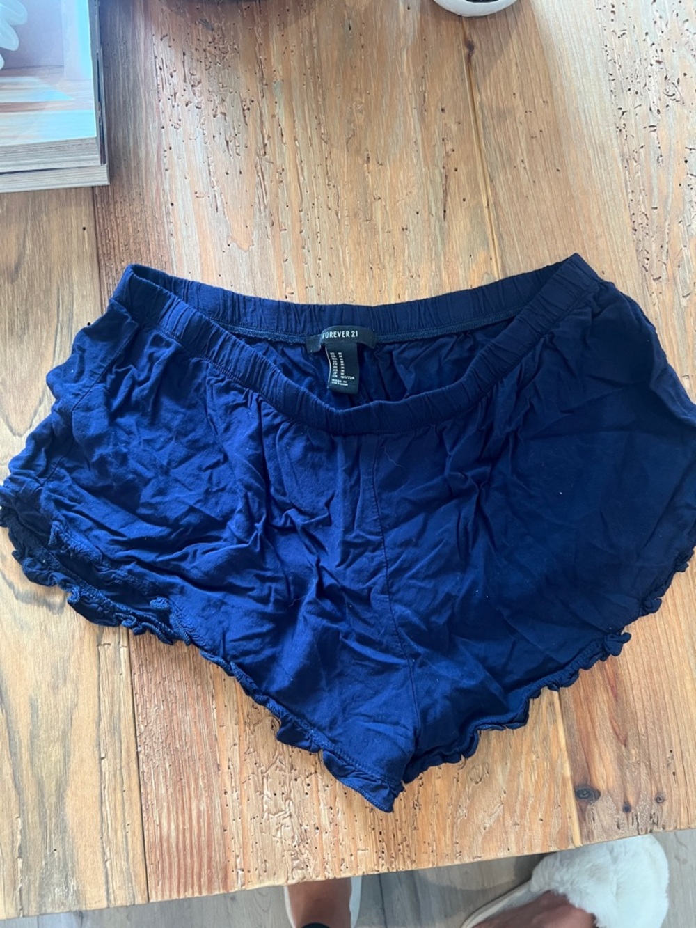 Forever 21 Dark Blue Ruffle-Trim Lounge Shorts